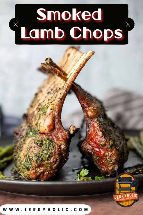 Smoked Lamb Chops Smoked Lamb Ribs, Smoked Lamb Chops, Smoked Rack Of Lamb, Lamb Chops Grilled, Making Beef Jerky, Smoked Dishes, Lamb Lollipops, Lamb Marinade, Smoked Lamb