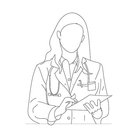 Premium Vector | Doctors line drawing illustrations  line art with white background Art With White Background, Doctor Vector, Doctor White Coat, Doctor Drawing, Outline Images, Cartoon Style Drawing, Technology Icon, Cartoon Clip Art, Cartoon Style