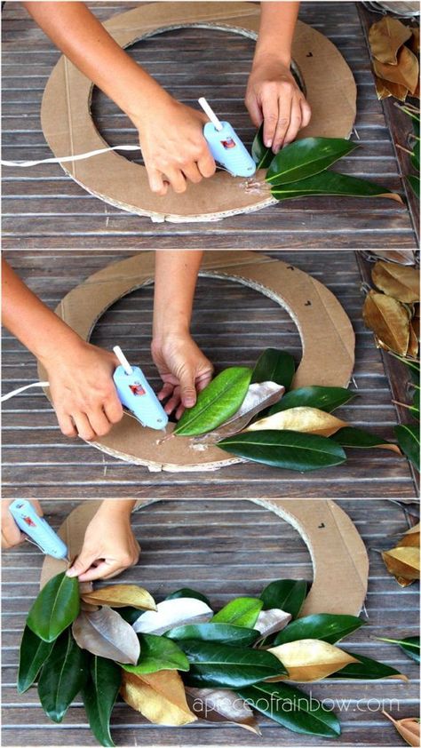 Diy Magnolia Wreath, �शादी की तस्वीरें, Dekorasi Bohemia, Jul Diy, Diy Jul, Gubahan Bunga, Porch Christmas, Magnolia Wreath, Farmhouse Boho