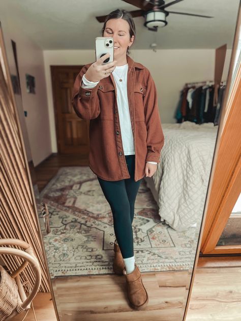 Leggings With Shacket Outfit, Shaket Jacket Outfit Orange, Ruby Shacket Outfit, Sweater And Shacket Outfit, Green Shaket Jacket Outfit, Shaket Jacket And Leggings, Solid Shacket Outfit, Corduroy Shirt Jacket Outfit, Curvy Shacket Outfit