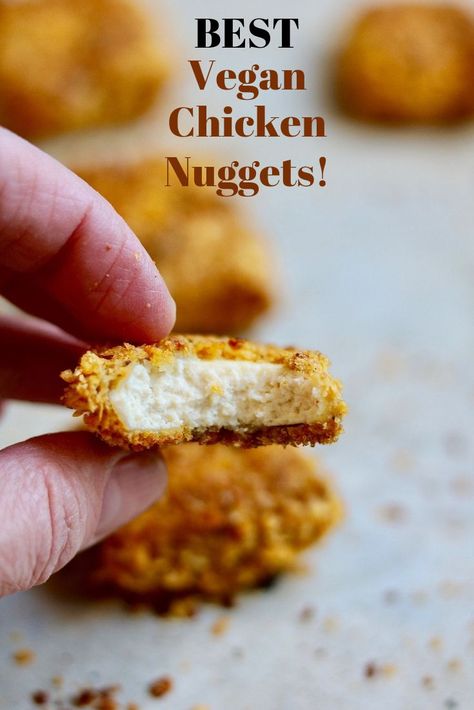 The Best Homemade Vegan Chicken Nuggets! Oven Baked and crispy on the outside and tender and juicy on the inside. Easy to make and make a delicious meal or snack. Perfect for the whole family! Coating works great with Seitan also! Vegetarian and meatless! Kids love them! Best meal! Tofu Nuggets!! yum! Easily gluten free! #cheeky_chickpea_ #vegan #vegetarian #tofu #easy #best #veganrecipes #plantbased #tofunuggets Best Vegan Chicken, Vegan Nuggets, Chickpea Vegan, Decadent Cheesecake, Tofu Nuggets, Vegan Chicken Nuggets, Recipe Cheesecake, Seitan Recipes, Plat Vegan