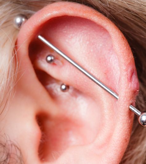 Infected Industrial Piercing: Causes, Symptoms, & Prevention Industrial Piercing Right Ear, Industrial Ear Piercing, Disconnected Industrial Piercing, Industrial Piercing Infected, Industrial Piercing Healing Process, Industrial Piercing Bump Remedy, Clear Industrial Piercing Bar, Body Language Signs, Warm Compress