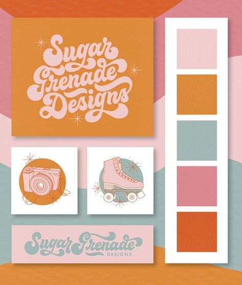 1970s Design Graphics, Logo Design Inspiration Color, Retro Brand Color Palette, Groovy Business Logo, Groovy Colors Palette, Groovy Color Pallete, Groovy Color Scheme, Groovy Logo Ideas, Retro Groovy Color Palette