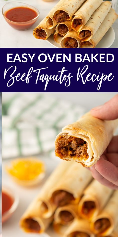 Oven Baked Beef Taquitos, Homemade Taquitos Ground Beef, Easy Baked Taquitos, Home Made Taquitos Beef, Easy Beef Taquitos, Hamburger Taquitos Ground Beef, Beef Toqitoes, Easy Homemade Taquitos, How To Make Homemade Taquitos