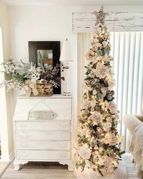 49 Pencil Christmas Tree Decorating Ideas This Holiday Season Pencil Trees Decorating Ideas, Christmas Tree Decorating Tips, Christmas Arch, Tall Christmas Trees, Frosted Christmas Tree, Flocked Christmas Trees Decorated, Slim Christmas Tree, Slim Tree, Christmas Tree Decorating Themes