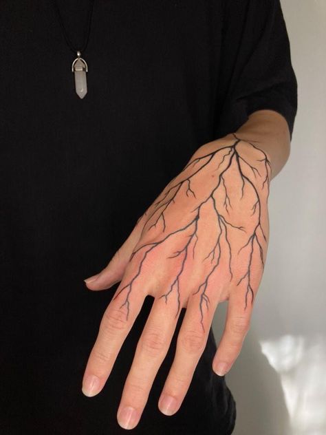 Fresh hand poison / lightning tattoo Flame On Hand Tattoo, Poison Tree Hand Tattoo, Tätoo Arm Man, Vine Hand Tattoo Men, Wrist And Hand Tattoos Men, White Ink Tattoo Hand, Hand Flame Tattoo, Vein Tattoo Arm, Hand Lightning Tattoo