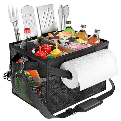 BBQ Caddy with Paper Towel Holder, Utensil Storage for Camping, Tailgating, RV - FANGSUN Grill Caddy, Bbq Caddy, Utensil Storage, Grilling Tools, Paper Towel Holder, Towel Holder, Storage Organizer, Accessories Storage, Paper Towel