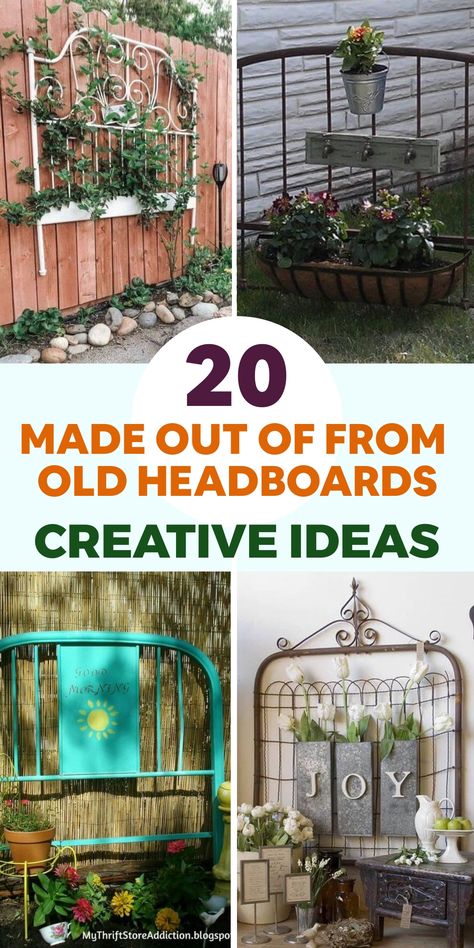 Discover creative ways to upcycle your old headboard with these clever DIY ideas! Transform it into a charming DIY headboard bench for your outdoor space or a stylish headboard coat rack for a more organized hallway. You can also repurpose sections into trendy headboard wall shelves to showcase your favorite decor pieces. Let your creativity shine by giving that old headboard a new purpose! Reuse Headboard Ideas, Iron Bed Frame Ideas Repurpose, Diy Bench From Headboard, Bed Frame Repurpose Ideas, Uses For Old Headboards, Repurposed Iron Headboard, Vintage Headboard Repurpose, Old Headboards Repurposed, Headboards In The Garden