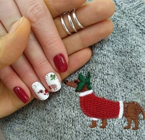 14 Best Nail Arts For Dachshund Lovers Daschund Nails Art, Dachshund Christmas Nails, Weiner Dog Nail Art, Dachshund Nail Designs, Weiner Dog Nails, Dachshund Nail Art, Dark Skin Nail Art, Dachshund Nails, Chrismas Nail Art