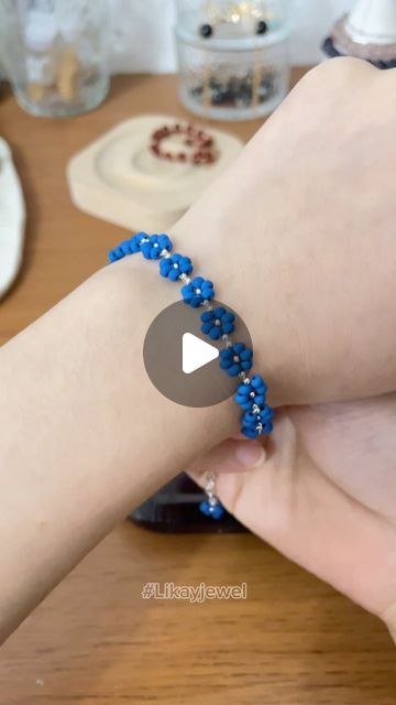 Blue Flower Bracelet, February 8, Blue Style, Flower Bracelet, Blue Bracelet, Blue Beads, Beading Patterns, Blue Fashion, Blue Flowers