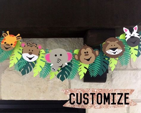 Jungle Garland, Safari Jungle Birthday Party, Jungle Classroom, Table Baby, Banner Nursery, Jungle Decorations, Nursery Garland, Jungle Birthday Party, Wild One Birthday Party