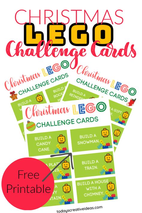 Lego Christmas Challenges For Kids, Lego Christmas Card Ideas, Lego Christmas Party, Christmas Lego Challenge, Lego Challenge Cards Free Printable, Lego Christmas Ideas, Christmas Lego Ideas, Lego Challenge Cards, Challenges For Kids