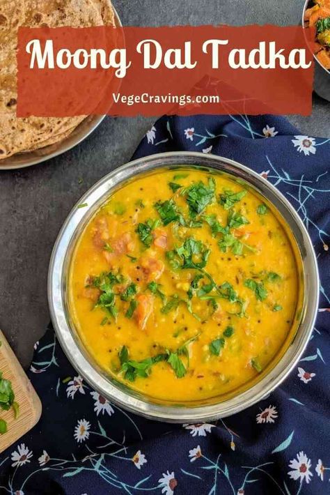 Moong Dal Tadka is a simple Indian dish made from yellow moong lentils cooked with a tempering made of onion, tomato and spices. Moon Dal Recipe, Split Moong Dal Recipe, Yellow Dal Recipe Indian, Yellow Moong Dal Recipe, Simple Dal Recipe, Punjabi Dishes, How To Make Yellow, Moong Dal Recipe, Indian Dal