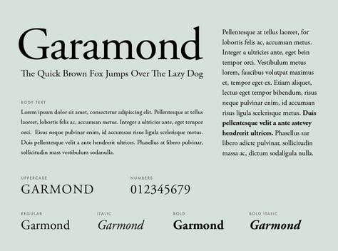 Garamond Font Poster, Microsoft Fonts, Typography Specimen, Font Latin, Esthetician Resume, Resume Fonts, Microsoft Word Fonts, Garamond Font, Bold Serif Fonts