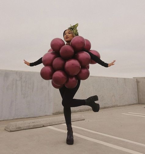 Bunch Of Grapes Costume, Grape Halloween Costume, Grape Costume Diy, Diy Grape Costume, Wine Halloween Costume, Grape Costume, Chocolate Costume, Fruit Halloween Costumes, Tomato Costume