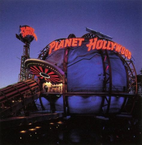 (2) Planet Hollywood - Disney World, Orlando (Opened Oct. 1994)  Designed by David Rockwell – @evan-collins90 on Tumblr Disney World Orlando, Planet Hollywood, Movie Props, Disney Springs, The Movie, Disney World, Orlando, Planets, Hollywood