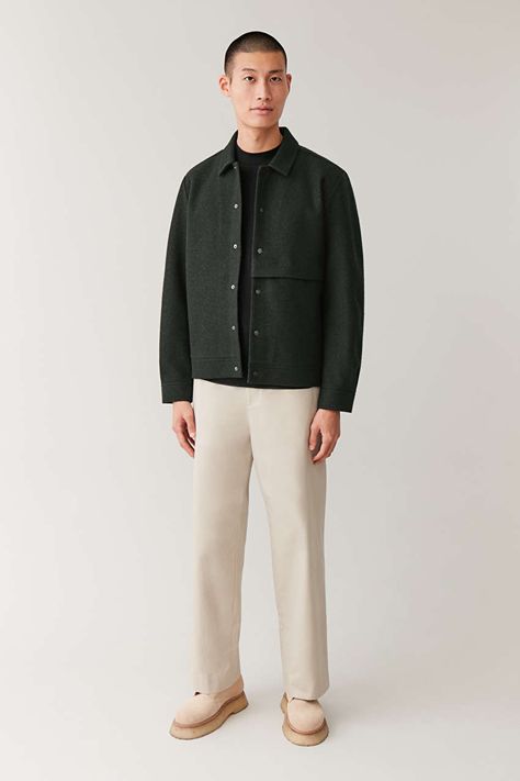 Wool Jacket Outfit, Cos Menswear, Cos Outfit, Autumn 23, Boiled Wool Jacket, Latest Clothes For Men, Outfit Inso, Midnight Green, Mens Fashion Smart