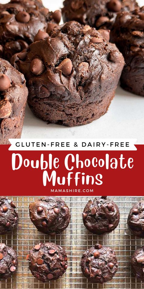 Oat Flour Muffins, Gluten Free Chocolate Muffins, Double Chocolate Chip Muffins, Chocolate Muffin Recipe, Double Chocolate Muffins, Gluten Free Chocolate Chip, Gluten Free Muffins, Dairy Free Chocolate, Chocolate Chip Muffins