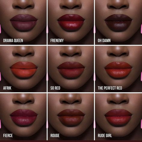 Berry Red Lipstick, Face Makeup Guide, Red Lipstick Makeup Looks, Maquillage Yeux Cut Crease, Lipstick Dark Red, Lipstick For Dark Skin, Lip Shades, Juvia's Place, Dark Red Lips