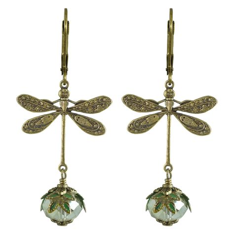 PRICES MAY VARY. Vintage filigree dragonfly charms "fly" above colorful crystals adorned with painted brass leaves in these "Dragonfly Daze" earrings by Steph King, founder of NoMonet. These earrings hang approximately two and a half inches long off of lever-back closures. The gold-colored finish is antiqued brass while the silver finish is silver-plated brass. These earrings are hand crafted right in California! Step into a world of timeless elegance with our enchanting Vintage Style "Dragonfly Gold Fantasy Earrings, Whimsigoth Earrings, Edwardian Earrings, Whimsical Earrings, Leaves Vintage, Colorful Crystals, Fantasy Earrings, Victorian Earrings, Junior Prom