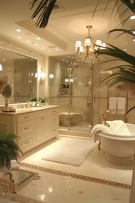 Transform Your Space: Luxurious Marble Bathroom Design Ideas Bathroom With Vanity Ideas, Luxurious Apartment Bathroom, Massive Bathroom Luxury, Dream Home Bathrooms, Old Money Mansion Bathroom, Bathroom Elegant Luxury, Classical Bathroom Design Luxury, Millionaire Bathroom, Bathroom Interior Design With Bathtub