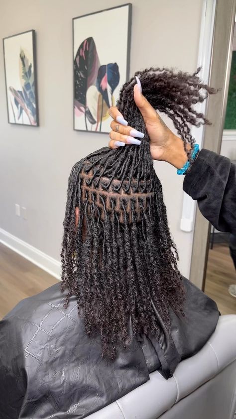 If your goal is to reduce shrinkage and add on a few inches while still going through the early 2 strand starter loc phases instead of… | Instagram Starter Locs Styles Relaxed Hair, Rectangle Part Locs, Two Strand Twist Starter Locs Triangle Parts, Dreads On Curly Hair, Two Strand Twist Starter Locs Long Hair, Small Loc Parting, Loc Extensions Black Women, Starter Loc With Extensions, Small Two Strand Starter Locs