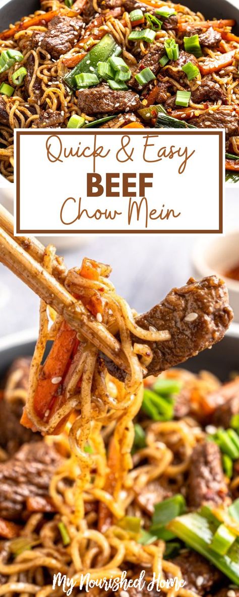 This quick and easy beef chow mein is a great meal for busy weeknights. You will have dinner on the table in about 35 minutes. If you prep ahead of time, cooking time is only 15 minutes. If you love Chinese food, then you need to give this sweet, spicy, saucy, and savory beef chow mein a try. Beef Chow Mein, Chow Mein Recipe, Chow Mein, Easy Family Dinners, Family Dinner Recipes, Easy Beef, Easy Family Meals, Picky Eater Recipes, Chow Chow