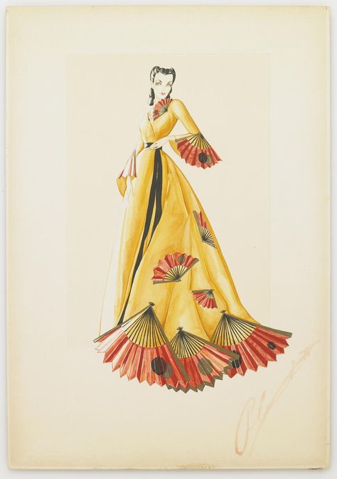 Unused costume design by Walter Plunkett for Vivien Leigh in Gone With the Wind (1939). From Bonham’s Walter Plunkett, Costume Renderings, Vivian Leigh, Costume Sketches, Costume Illustration, Costume Design Sketch, Edith Head, Hollywood Costume, Vivien Leigh