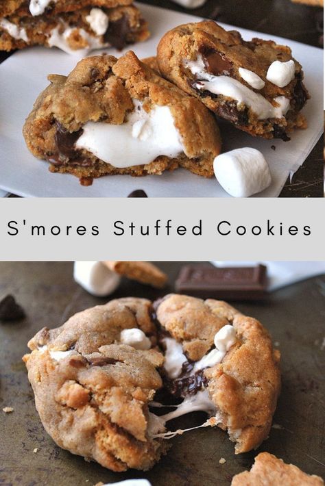 S Mores Cookies, Stuffed Cookies, Smores Cookies, Recipes Cookies, Treat Recipes, Läcker Mat, S'mores, Diet Vegetarian, Simply Delicious