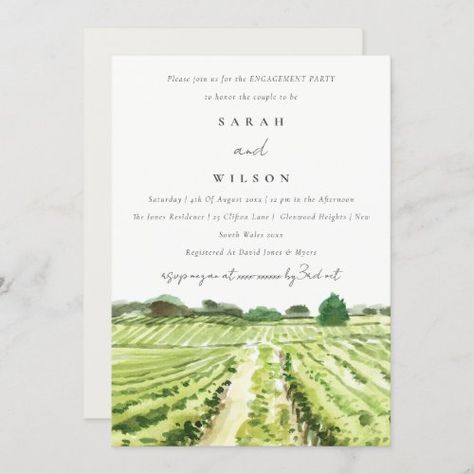 $2.72 | Watercolor Green Winery Vineyard Engagement Invite #vineyard, simple minimal, winery, destination wedding, watercolor, modern elegant, napa valley, tuscan, script calligraphy, wine tasting Wine Bridal Shower Invitations, Winery Vineyard, Bridal Shower Wine, Wedding Rehearsal Dinner Invitations, Wedding Watercolor, Watercolor Green, Script Calligraphy, Rehearsal Dinner Invitations, Save The Date Card