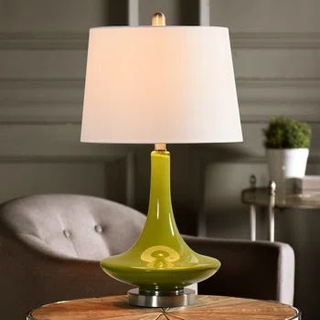 Wade Logan® Beresford 26" Table Lamp | Wayfair Table Lamp Glass, Green Table Lamp, Green Lamp, Lighting Plan, Metal Fabric, Fixture Table, Lamp Glass, Green Table, L Shaped Desk