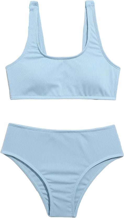 Amazon.com: COZYEASE Girls' 2 Piece Swimsuits Colorblock Spaghetti Strap Cute Bikini Set High Waisted Bathing Suit Dusty Blue 12 Years : Clothing, Shoes & Jewelry 2 Piece Swimsuit For Teens, Suit Clothing, Summer Stuff, High Waisted Bathing Suits, Cute Bathing Suits, 2 Piece Swimsuits, Swim Suits, Cute Bikinis