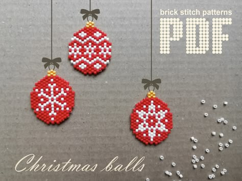 Brick Stitch Christmas Ornaments, Christmas Beaded Ornaments, Beaded Snowflakes Ornament Free Pattern, Brick Stitch Patterns, Embroidery Beading, Seed Bead Pattern, Brick Stitch Earrings, Brick Stitch Pattern, Beaded Christmas Ornaments