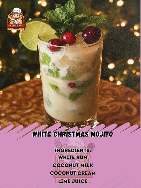 🎄✨ Transport yourself to a winter wonderland with this refreshing White Christmas Mojito recipe! ❄️🍹 White Christmas Mojito Ingredients: - 2 oz white rum - 1 oz coconut milk - 1 oz coconut cream - 1 oz lime juice - 1 oz simple syrup - Fresh mint leaves - Crushed ice - Club soda - Cranberries and mint sprigs for garnish Instructions: 1. In a glass, muddle mint leaves with lime juice and simple syrup. 2. Add rum, coconut milk, and coconut cream. Stir well. 3. Fill the glass with crushed ice ... Christmas Mojito Recipe, White Christmas Mojito, Christmas Mojito, Ice Club, Mojito Ingredients, Mojito Recipe, Mint Sprig, Daily Recipes, White Rum