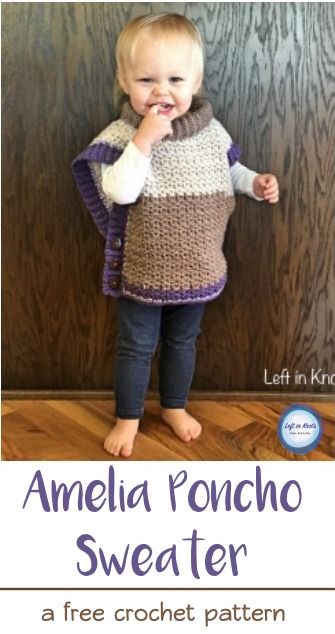 A FREE crochet pattern. This toddler poncho works up quickly with less than 400 yards of yarn. Easy to adjust in size and SO cute! Pattern written for Caron Cakes yarn and has a video tutorial available to help you with the edging. #crochet #freecrochetpattern #caroncakes Poncho Sweater Pattern, Crochet Poncho Kids, Toddler Poncho, Crochet Baby Poncho, Poncho Au Crochet, Caron Cakes, Baby Poncho, Crochet Poncho Free Pattern, Kids Poncho