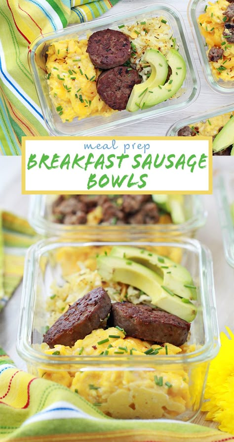 Breakfast Sausage Bowls - Peanut Butter and Fitness Gf Df Breakfast Meal Prep, Breakfast Sausage Bowl, Make Ahead Breakfast Scramble, Breakfast Lunchable Ideas, Breakfast Meal Prep With Hashbrowns, Healthy Meal Prep For Breakfast, Breakfast On The Go Ideas Make Ahead, Hot Breakfast Meal Prep, Break Fast Meal Prep