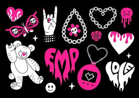 2000s Goth Aesthetic, Goth 2000s, Emo Icons, Kawaii Bear, 2000s Emo, Emo Aesthetic, Emo Wallpaper, Chain Heart, Fire Flame