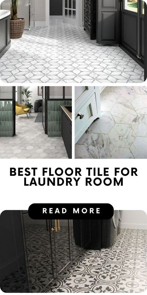 Plan your laundry room makeover with our selection of the best floor tiles. Discover stylish, durable options that stand up to moisture and traffic, and refresh your space Patterned Tile Floor Laundry Rooms, Pantry Floor Tile Ideas, Laundry Room With Concrete Floor, Laundry Floor Tile Ideas, Tiled Laundry Room Floor, Herringbone Tile Laundry Room, Laundry Room With Black Floor, Black Laundry Room Floor, Mud Room Floors Ideas