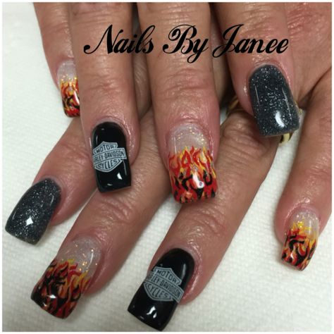 Harley Davidson nails by Janee Biker Nails, Biker Gangs, Country Nails, Purple Acrylic Nails, Fingernail Designs, Sassy Nails, Nails Now, Gatlinburg Tn, Nails Fake