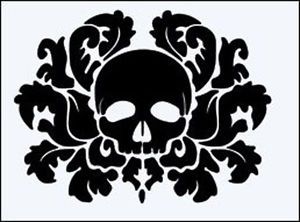 DAMASK-SKULL-190m-DURABLE-RE-USEABLE-MYLAR-STENCIL-A5-IMAGE-16-x-12-5cm Halloween Decor Crafts, Stencil Patterns Templates, Floral Halloween, Skull Stencil, Wall Stencil Patterns, Stencil Decor, Damask Stencil, Gothic Pattern, Halloween Tombstones