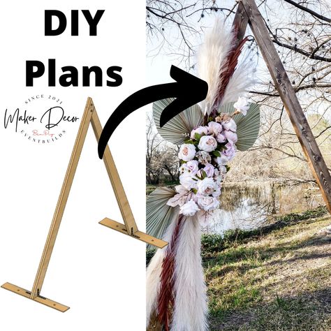 Wood Triangle Backdrop, How To Build A Triangle Wedding Arch, Triangle Arch Decoration Wedding, Diy Triangle Wedding Arch Plans, Triangle Wooden Arch, Boho Fall Mini Session, Diy Triangle Arch, Diy Triangle Wedding Arch, A Frame Wedding Arch