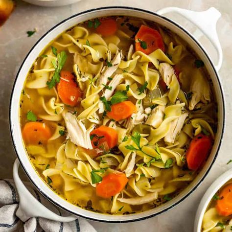 Homestyle Chicken Noodle Soup | Brown Eyed Baker Homestyle Chicken Noodle Soup, Chicken Noodle Soup Recipe Homemade, Best Chicken Noodle Soup, Turkey Noodle Soup, Brown Eyed Baker, Chelsea's Messy Apron, Chicken Noodle Recipes, Turkey Soup, Chicken Noodle Soup Homemade