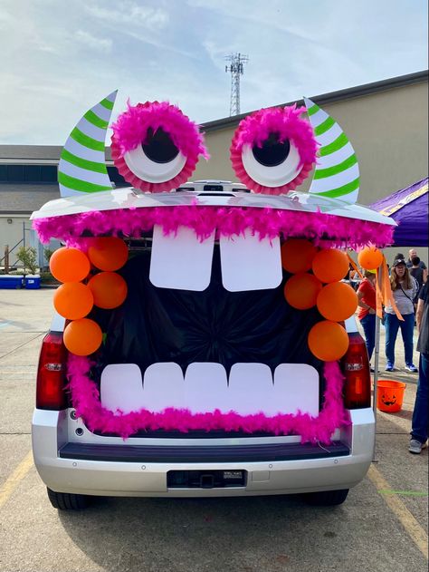 Monster Car Trunk Or Treat, Trunk Or Treat Trailer Ideas, Trunk Or Treat Hatchback Ideas, Monster Mouth Trunk Or Treat, Eyeball Trunk Or Treat, Trunk Or Treat Ideas For Cars Monster, Trunk Or Treat Ideas For Suv Barbie, Trunk Or Treat Ideas For Cars Pumpkin, Garbage Truck Trunk Or Treat