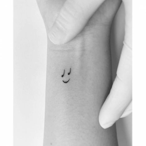 Music Note Smiley Face Tattoo, Minimalist Music Note Tattoo, Music Tattoo Designs Minimalist, Tattoo Idea For Music Lover, Minimalist Tattoo Music Note, Music Soul Tattoo, Music Related Tattoos Minimalist, Music Tattoo Small Simple, Music Tattoos Minimalist