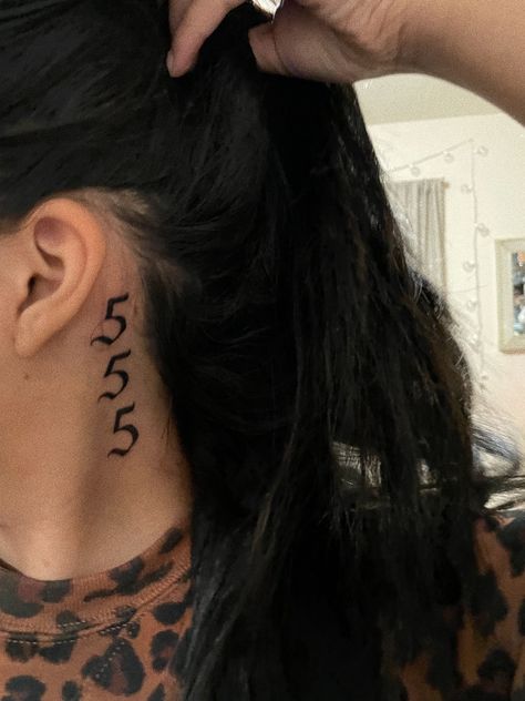 555 Behind Ear Tattoo, Behind Ear Angel Number Tattoo, 555 Angel Number Tattoo Ideas, 555 Tattoo Behind Ear, 55 Tattoo Number, 777 Angel Number Tattoo Behind Ear, 555 Neck Tattoo, Angel Number Tattoo Neck, Angel Number Neck Tattoo