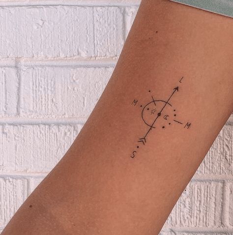 Compass Name Tattoo, Micro Compass Tattoo, Compass Tattoo Family Initials, Four Directions Tattoo, Compass Needle Tattoo, Compas Tattoo Designs Simple, Fine Line Compass Tattoo Design, Small Compass Tattoos For Women, Compass Tattoo Ankle