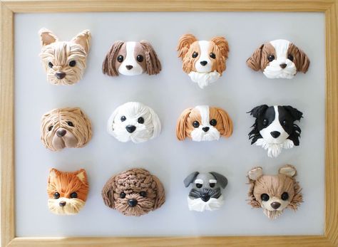 Crafts With Polymer Clay, Clay Dog Magnet, Dog Clay Art, Clay Dog Easy, Polymer Clay Dogs, Dog Polymer Clay, Kue Fondant, Clay Dogs, Dog Clay