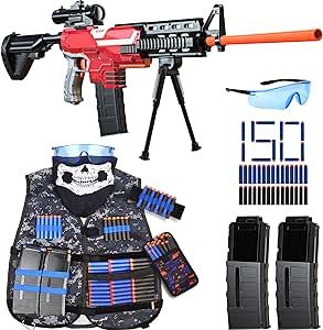 Vioofun Toy Gun for Nerf Guns Bullets Automatic Sniper Rifle -3 Modes Toy Foam Blasters with Tactical Vest, Bipod, 2 Clips and 150 Darts, Electric Toys for Adults Boys Age 8-12 Gifts for Birthday Xmas Nerf Vest, Nerf Accessories, Nerf Toys, Cool Kids Rooms, Tactical Vest, Outdoor Toys, Cool Items, Toys For Boys, Lego