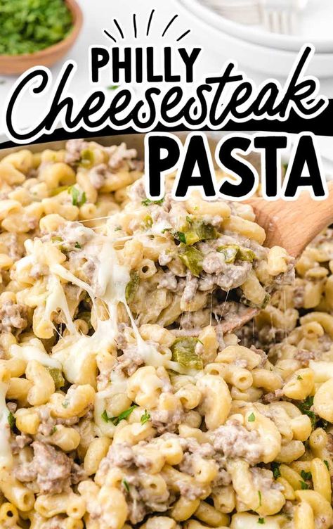 Philly Cheesesteak Pasta, Cheesesteak Pasta, Macaroni Noodles, Philly Cheese Steak Casserole, Philly Cheese Steak Recipe, Steak Pasta, Spaceships And Laser Beams, Philly Cheese, Cheese Steak