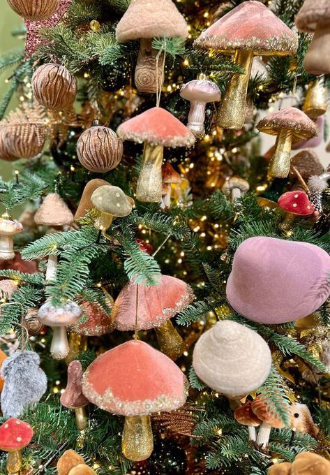 Unveiling The 23 Must-Have Christmas Trends For 2023 - Jolly Festive 2023 Raz Christmas Tree, Christmas Trees For 2023, 2023 Winter Decor, Holiday 2023 Color Trends, Magical Forest Christmas, Boho Glam Christmas Tree, Christmas Fairy Decorations, Woodland Mushroom Christmas Tree, Fairy Core Christmas